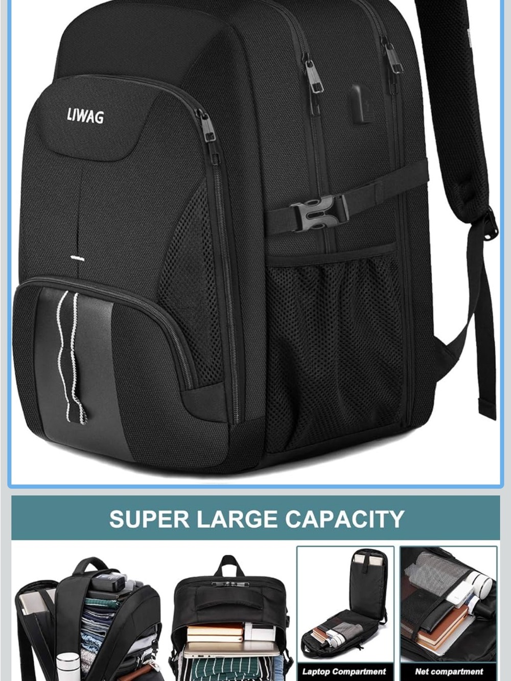 Black Men's Backpack — Large Capacity Travel & Laptop Bag